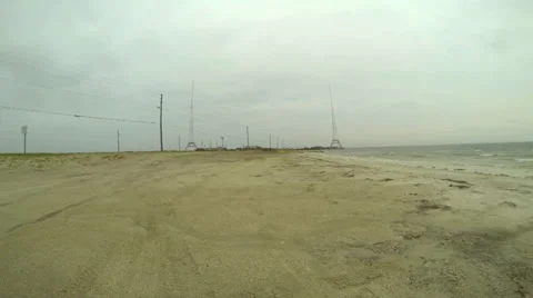 Empty stormy beach time lapse with road traffic Video stock 37317742