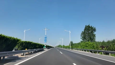 Empty Straight Highway Drive Under Clear Blue Sky Stock-Footage 340029189