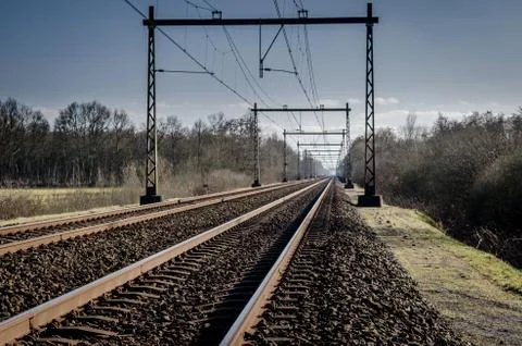 Empty straight railway Stock Photos