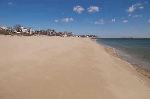 Empty strand of lighthouse beach In low season in Chatham, Cape Cod, Chatham, Stock Photos