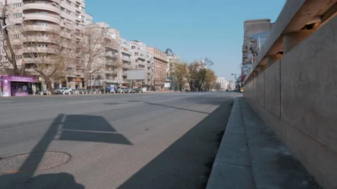 Empty Street in Bucharest During Coronavirus Period, Pandemic outbreak, Covid-19 Stock Footage 132279965