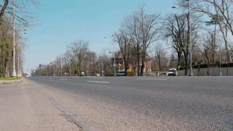 Empty Street in Bucharest During Coronavirus Period, Quarantined City. Stock Footage 132280102