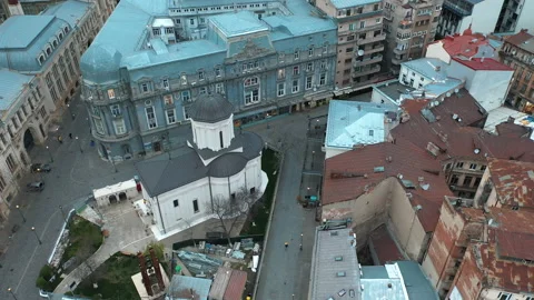 Empty street in Bucharest Old Town, Coronavirus outbreak, April 3th 2020. Stock Footage 132280410