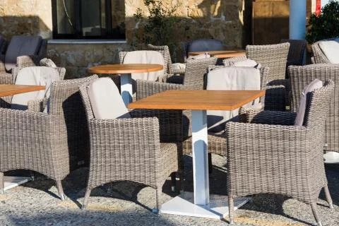 Empty street cafe in summer Stock Photos