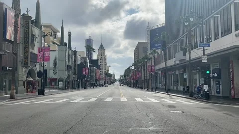 Empty Street looking East down Hollywood Blvd during coronavirus pandemic Stock Footage 133826355