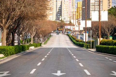 Empty street in the middle of the day in Split, Croatia. Busy highway empty a Stock Photos