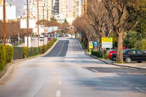 Empty street in the middle of the day in Split, Croatia. Busy highway empty a Stock Photos