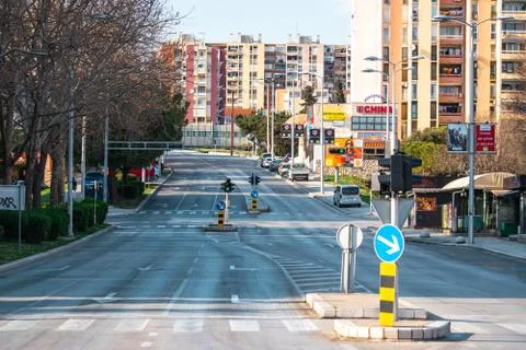 Empty street in the middle of the day in Split, Croatia. Busy highway empty a Stock Photos