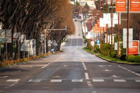 Empty street in the middle of the day in Split, Croatia. Busy highway empty a Stock Photos