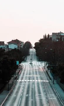 Empty street in the middle of the day in Split, Croatia. Busy highway empty a Stock Photos