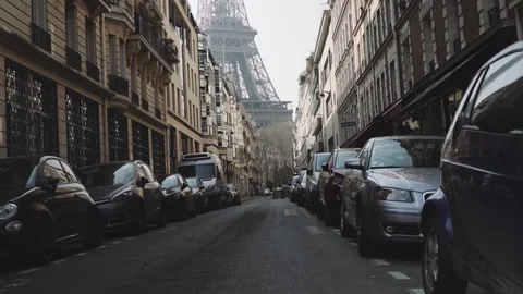 Empty street near Eiffel tower in Paris during coronavirus lockdown Stock Footage 126753114