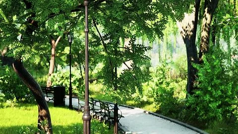 Empty street at the nice and comfortable great garden Stock Illustration