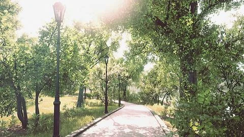 Empty street at the nice and comfortable great garden Stock Illustration