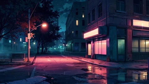 Empty street at night | Animated background | Rainy street animation loop | Lofi Stock Footage 271362930