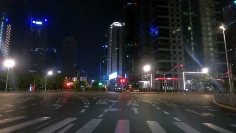 Empty street night scene road in Shanghai is under lockdown Stock Footage 193589416