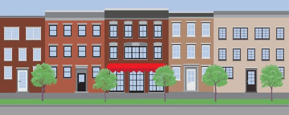 Empty street vector illustration with old houses Stock Illustration