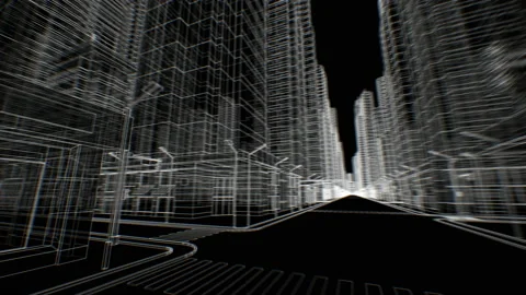 Empty Streets in Abstract Modern City Moving Through Seamless Digital 3d Video stock 111261230