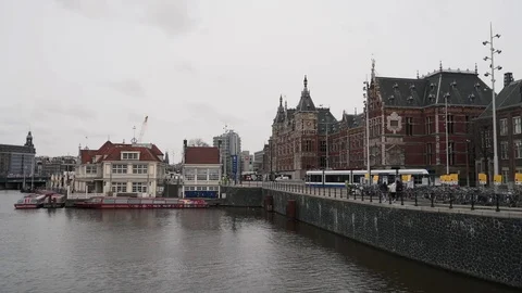 Empty streets of Amsterdam without people, Coronavirus Epidemic, city quarantine Stock Footage 126750021