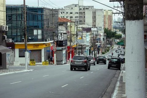 Empty streets and stores closed during lockdown in Sao Paulo Stock-Fotos