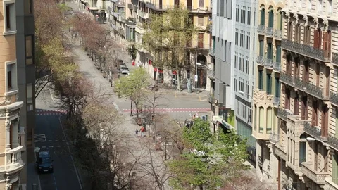 Empty streets of Barcelona, Spain during Covid 19 coronavirus crisis. Video stock 128586483