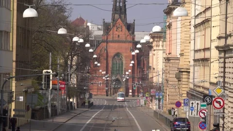 Empty streets of the city of Brno during Coronavirus disease 2019 Stock Footage 146361589