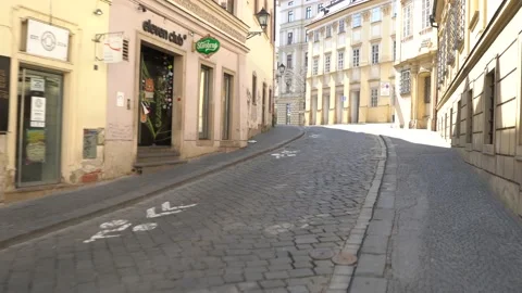 Empty streets of the city of Brno during Coronavirus disease 2019 (Covid-19) Stock Footage 146394499