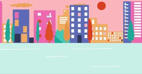 Empty streets in city during summer sunset. Outbreak Coronavirus in city. Car Stock Illustration