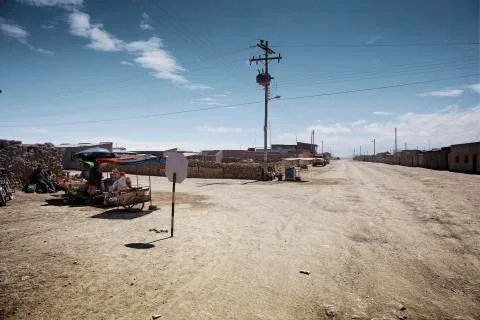 Empty streets in the desert frontier town of Uyuni Stock Photos