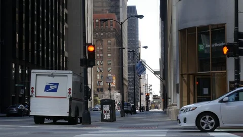 Empty Streets of Downtown Chicago During the COVID-19 Pandemic Stock Footage 128600539