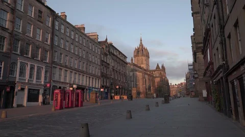 Empty streets during Covid 19 Coronavirus lockdown. Quarantine in Edinburgh Stock Footage 129675660