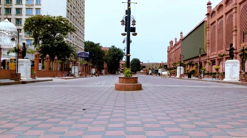 Empty streets of Golden Temple complex, Amritsar during curfew and lock Stock Footage 128442130