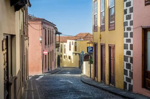 Empty streets of La Orotava old districts Stock Photos