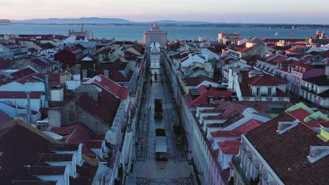 Empty streets of Lisbon during the pandemic in the morning Stock Footage 148431582