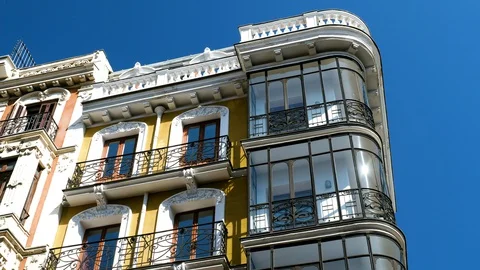 Empty streets of Madrid. Architecture and buildings without people in Spain. 4K Stock Footage 128027711