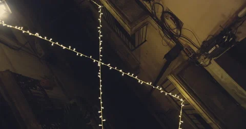 Empty streets old quarter of Gothic with christmas lights decoration at night in Stock Footage 140972649