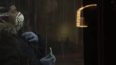 Empty streets. Quarantine. masked man in a public transport Video stock 128980294