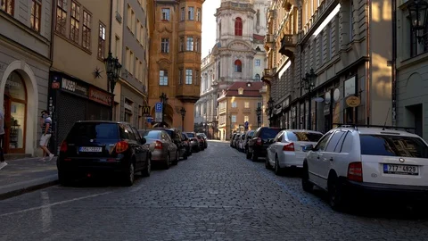 Empty streets on a sunny day closed shops and empty shopping Stock Footage 128419242