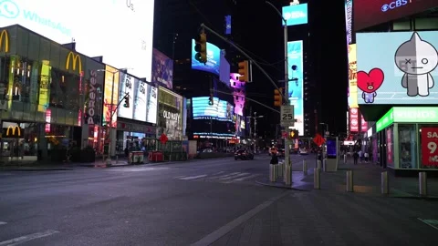 Empty streets of Times Square, with early morning light reflecting off the Stock Footage 292972467