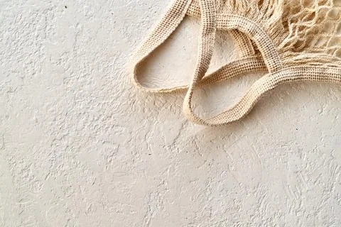 Empty string bag on a bright background with copy space Stock Photos