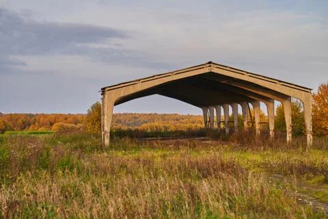 Empty structure for storing feed in agriculture Stock Photos