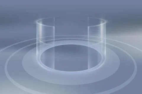 Empty studio 3d space with cylindrical transparent bend walls in center concept 库存插图