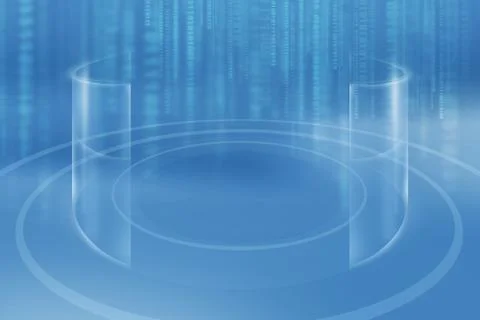 Empty studio 3d space with cylindrical transparent bend walls in center concept Stockillustratie