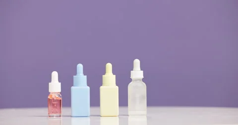 Empty, studio and products for skincare, cosmetics and bottles for anti aging Stock Footage 318510878