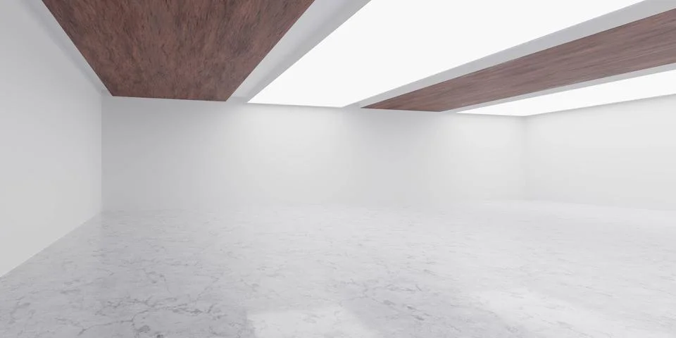 Empty studio with big lights and wood panels and marble floor 3d render Stock Illustration