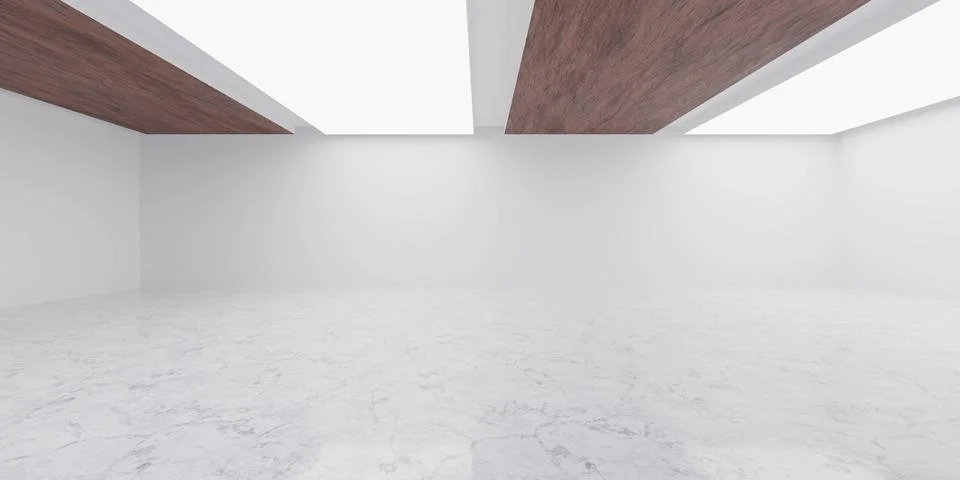 Empty studio with big lights and wood panels and marble floor 3d render Stock Illustration