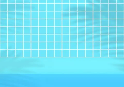 Empty studio blue tiles background with palm leaves shadow for product displa Stock-Illustration