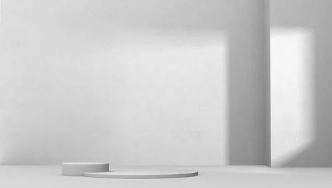 Empty studio with podium and spot light from window. Gray color. Background Stock Illustration