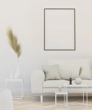 Empty studio room loft apartment background with couch, table and blank picture Stock Illustration