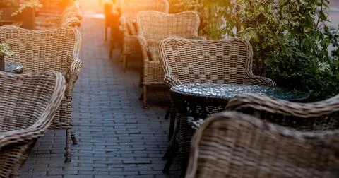 Empty stylish street cafe Stock Photos