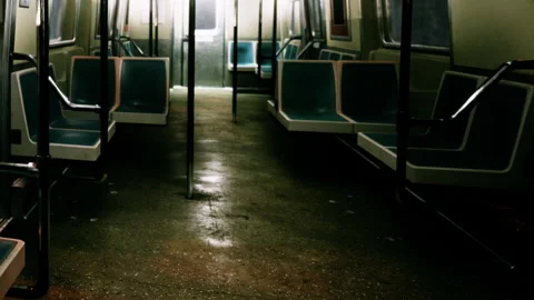 Empty subway car during the daytime with few seats and polished floor Stock Footage 343510952